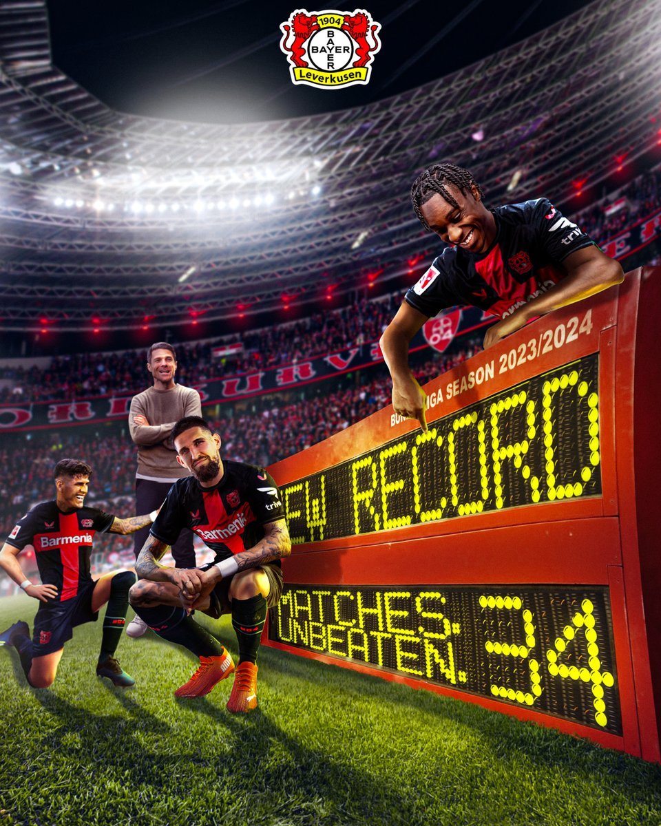 距离实现不败三冠王仅差两场，勒沃库森未来两